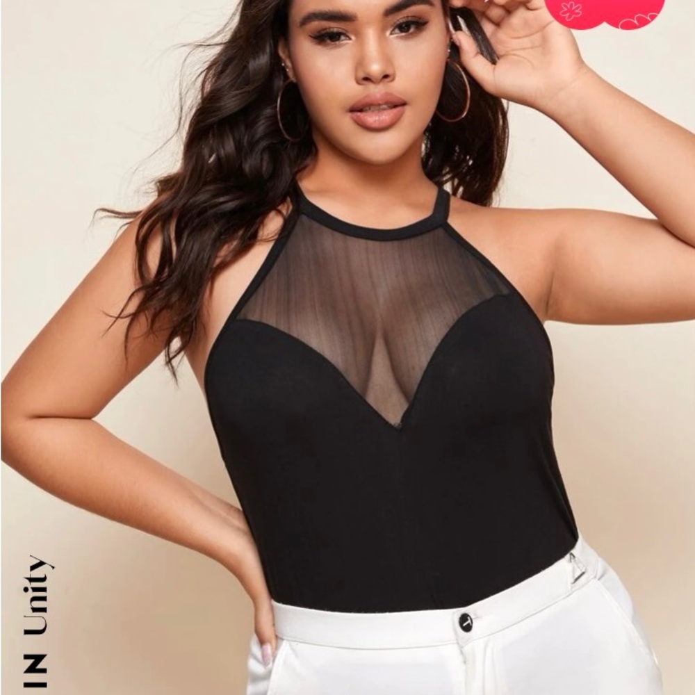 SHEIN Unity Plus shear mesh insert halter top